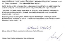 Dopis prezidenta Arcidiecézní Charity Olomouc